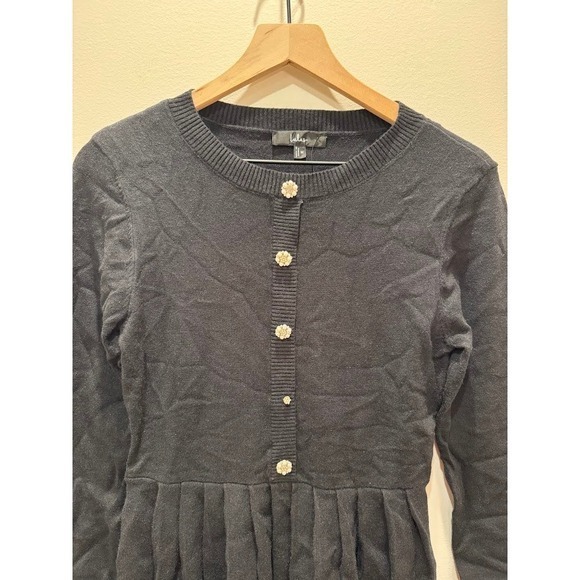 Lulus Black Ribbed Knit Button Front Pleated Skirt‎ Dress Size M - Picture 3 of 15